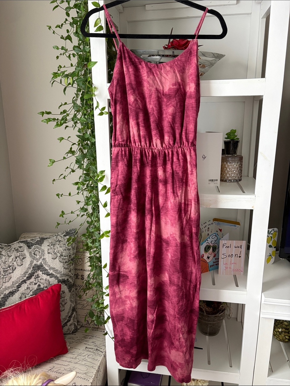 Old Navy Magenta Tie-Dye Cotton Maxi Dress with Spaghetti Straps